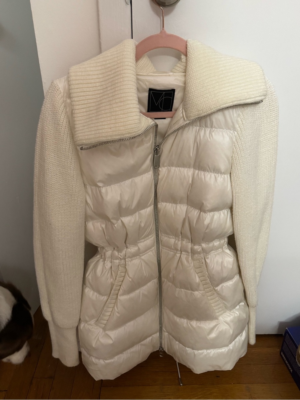 Mackage Cream Quilted Puffer Knit-Sleeve Hybrid Coat